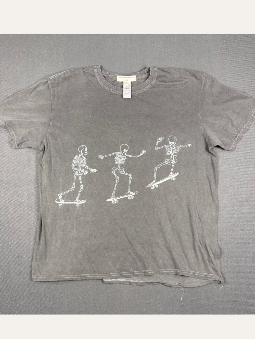 Project Social T Urban Outfitters One Size Gray Skeleton Skateboard Graphic Tee